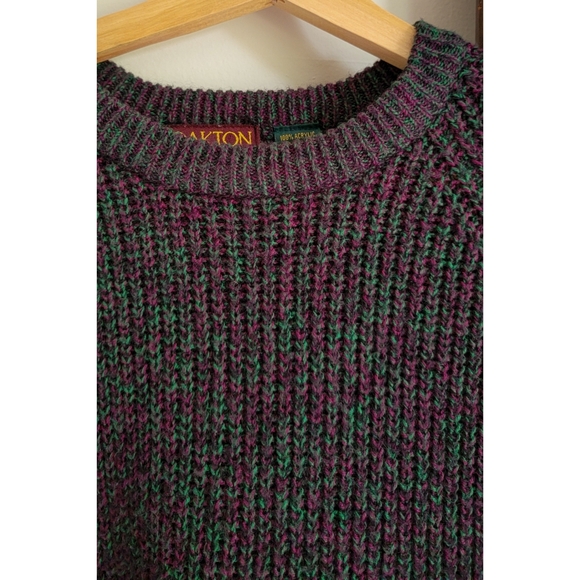 90s Ribbed Crewneck Sweater 1990s Vintage Black Space Dye / Heathered Rib Knit - Picture 5 of 14